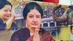 A large banner of VK Sasikala at Krishna Priya's residence. (ANI) A large banner of VK Sasikala at Krishna Priya's residence. (ANI)