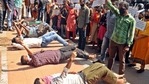 Protesting candidates rolling on ground to vent their ire against backdoor entry. (HT Photo) Protesting candidates rolling on ground to vent their ire against backdoor entry. (HT Photo)