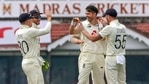 England's fast bowler James Anderson celebrates the wicket of India's Ajinkya Rahane.(PTI) England's fast bowler James Anderson celebrates the wicket of India's Ajinkya Rahane.(PTI)