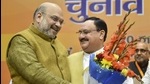 Union home minister Amit Shah with BJP president J P Nadda. (PTI)