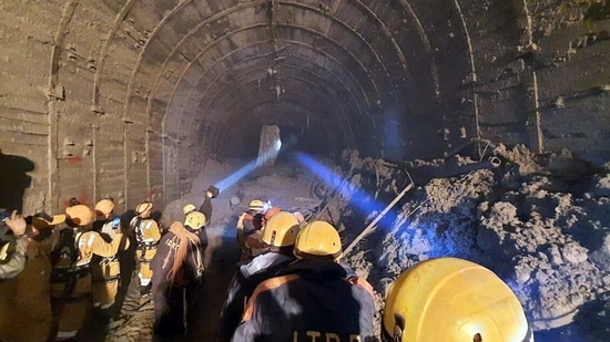 Search and rescue operation underway at Tapovan tunnel in Chamoli on Tuesday. (ANI) Search and rescue operation underway at Tapovan tunnel in Chamoli on Tuesday. (ANI)