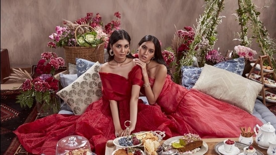 Models cut a fine figure in romantic red creations (Photo: Instagram/Jade_bymk)