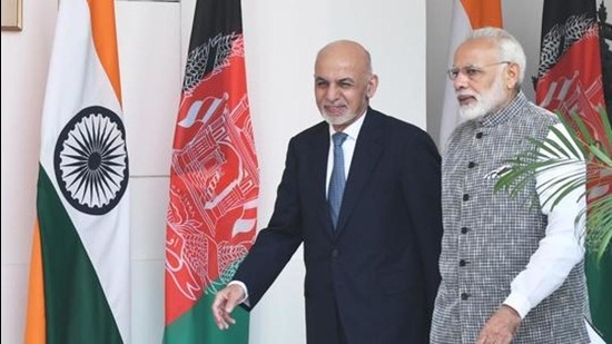 Prime Minister Narendra Modi with Afghanistan President Dr Mohammad Ashraf Ghani at Hyderabad House in New Delhi on October 24, 2017. (HT archive)