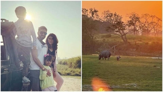 Ayushmann Khurrana and Tahira Kashyap with their children at Kaziranga National Park. Ayushmann Khurrana and Tahira Kashyap with their children at Kaziranga National Park.