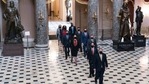 House members walk through Statuary Hall to the Senate for the second impeachment trial of former President Donald Trump.(AP) House members walk through Statuary Hall to the Senate for the second impeachment trial of former President Donald Trump.(AP)