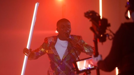 Artist Nathan Nzanga performs for 'Sessions In Place', a live-streamed socially distanced concert series, at Olympic Studios in Seattle, Washington, U.S. January 30, 2021.(REUTERS)