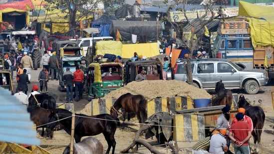 A view of the farmers' protest site at Singhu Border, in Delhi. (ANI Photo) A view of the farmers' protest site at Singhu Border, in Delhi. (ANI Photo)