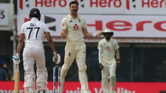 James Anderson cleans up Shubman Gill on final day of first Test in Chennai(Twitter)