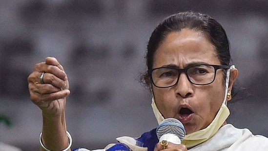 West Bengal chief minister Mamata Banerjee in an addresses in Kolkata. (PTI)