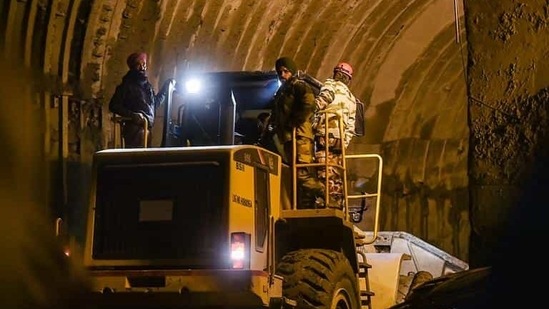 Rescue operations continue at Tapovan tunnel following the Sunday's glacier burst in Joshimath in Chamoli district of Uttarakhand, on February 9. (PTI)