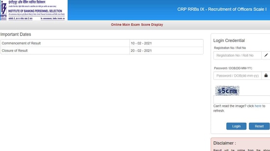 IBPS RRB PO main scorecard 2020.(Screengrab)