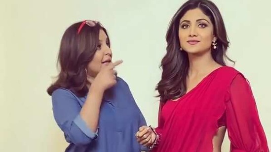 Shilpa Shetty and Farah Khan on the sets of an ad shoot.