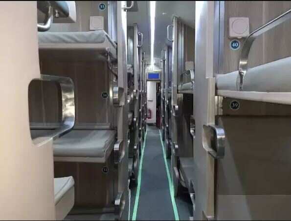 A view of the AC three tier economy class coach rolled out by railways.