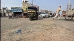 A road in a bad condition in Jagroan on Wednesday. (Gurpreet Singh/HT) A road in a bad condition in Jagroan on Wednesday. (Gurpreet Singh/HT)
