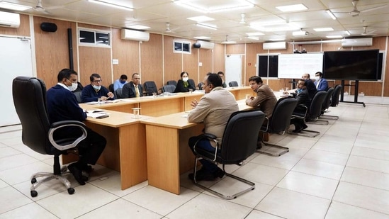 Delhi Chief Minister Arvind Kejriwal reviewed the ambitious Health Information Management System (HIMS) project, along with Health and Family Welfare Minister Satyendar Jain and other health departmental officials, in New Delhi on Thursday. (ANI Photo) Delhi Chief Minister Arvind Kejriwal reviewed the ambitious Health Information Management System (HIMS) project, along with Health and Family Welfare Minister Satyendar Jain and other health departmental officials, in New Delhi on Thursday. (ANI Photo)