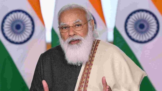 Prime Minister Narendra Modi during a video conferencing in New Delhi.(ANI) Prime Minister Narendra Modi during a video conferencing in New Delhi.(ANI)