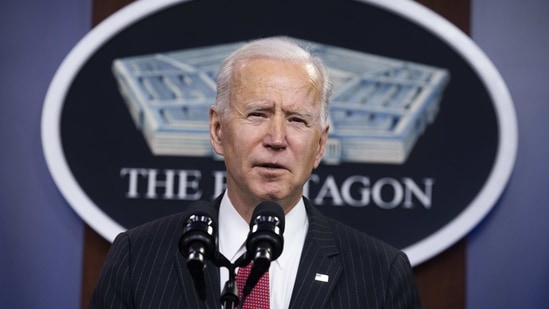 US President Joe Biden speaks at the Pentagon in Arlington, Virginia, US. (Bloomberg Photo)