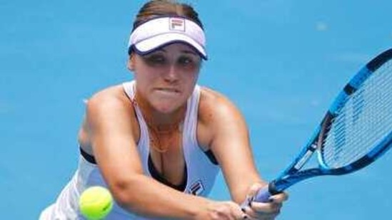 United States' Sofia Kenin makes a backhand return to Estonia's Kaia Kanepi during their second round match at the Australian Open tennis championship in Melbourne, Australia. (AP) United States' Sofia Kenin makes a backhand return to Estonia's Kaia Kanepi during their second round match at the Australian Open tennis championship in Melbourne, Australia. (AP)