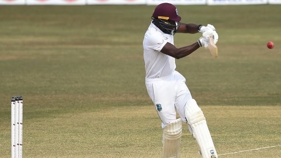 Nkrumah Bonner playing a shot on first day of the second Test against Bangladesh(Twitter)
