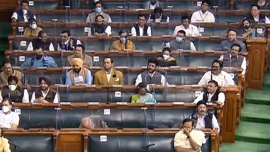 Parliamentarians in the Lok Sabha during the ongoing Budget Session of Parliament, in New Delhi. 