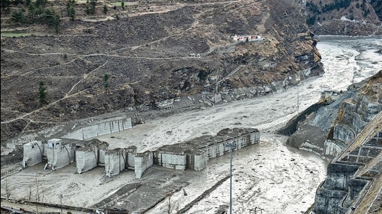 Damaged Tapovan hydel project tunnel, after Sunday's glacier burst in Joshimath causing a massive flood in the Dhauli Ganga river, in Chamoli district of Uttarakhand on Thursday. (PTI)