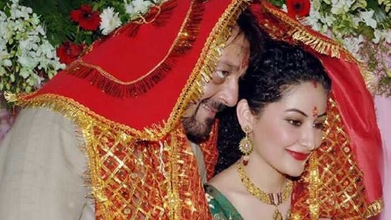 Sanjay Dutt with wife Maanayata Dutt during a family function.