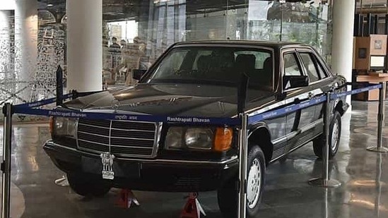 A Mercedes car gifted by the king of Jordan to former prime minister Rajiv Gandhi is displayed at Phase-II of the Rashtrapati Bhavan Museum. The country’s only underground museum will be inaugurated by Prime Minister Narendra Modi on Monday to mark the completion of four years of President Pranab Mukherjee as the head of state. It will open to the public on October 2. (Raj K Raj/HT Photo) 