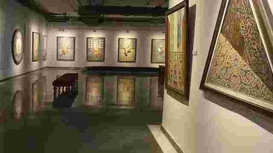 Paintings are displayed at a gallery at Phase-II of the Rashtrapati Bhavan Museum in New Delhi. The country’s only underground museum will be inaugurated by Prime Minister Narendra Modi on Monday to mark the completion of four years of President Pranab Mukherjee as the head of state. It will open to the public on October 2.  (Raj K Raj/HT Photo) 