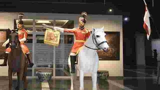 Wax statues portray the 61st Cavalry, the only horse cavalry regiment of the Indian Army, at the Rashtrapati Bhavan Museum in New Delhi. (Raj K Raj/HT Photo) 