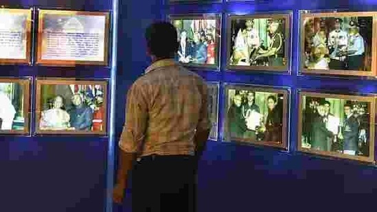Photos of Presidents giving away awards are displayed at a gallery at the Rashtrapati Bhavan Museum. The museum will be home to around 2,000 artifacts that will describe the legacy of the Rashtrapati Bhavan and the presidents of India. (Raj K Raj/HT photo) 
