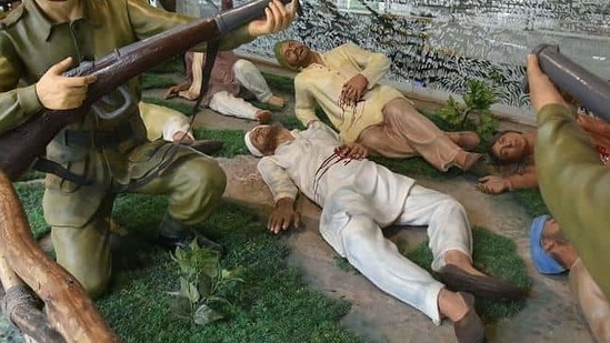 A tableau of the Jallianwala Bagh massacre at the Rashtrapati Bhavan Museum. The museum, which has a 1,20,000-square feet carpet area between its three floors, could not be constructed on the ground floor as it was difficult to occupy such a huge area in the Rashtrapati Bhavan premises. (Raj K Raj/HT Photo) 