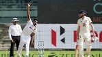 India's R Ashwin in action during Day 1 of the First test match between India and England at MA Chidambaram Stadium in Chennai on Friday. (ICC/ANI Photo) India's R Ashwin in action during Day 1 of the First test match between India and England at MA Chidambaram Stadium in Chennai on Friday. (ICC/ANI Photo)