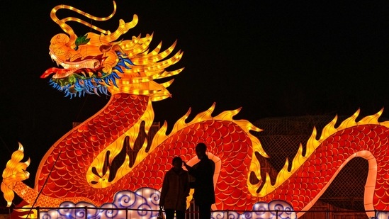 A giant dragon lantern installed at a park ahead of Lunar New Year celebrations in Wuhan, China on February 11. The Lunar New Year, most commonly associated with the Chinese New Year, kicked off on February 12.(Hector Retamal / AFP)