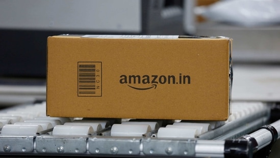 A shipment moves on a conveyor belt at an Amazon Fulfillment Centre (BLR7) on the outskirts of Bengaluru, India.(REUTERS)