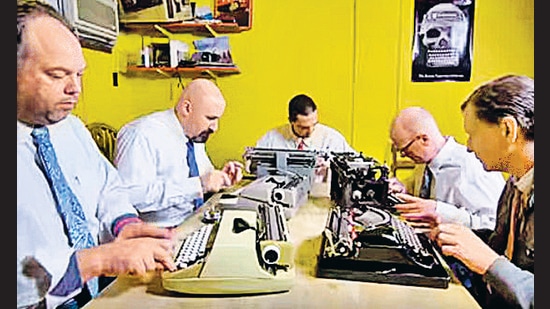 Members of the Boston Typewriter Orchestra get ready to jam without paper jams.