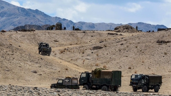 In this file photo taken on July 4, 2020 Indian army soldiers drive vehicles along mountainous roads as they take part in a military exercise at Thikse in Leh district of the union territory of Ladakh. (AFP)