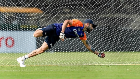 Indian cricket captain Virat Kohli during a practice session at the Chidambaram Stadium in Chennai, Thursday, Feb. 11, 2021.(PTI)