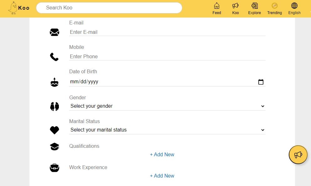 Data Koo seeks from a user while setting up the profile