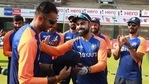 Axar Patel getting his Test cap from India captain Virat Kohli(Twitter/Axar Patel) Axar Patel getting his Test cap from India captain Virat Kohli(Twitter/Axar Patel)