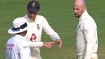 Joe Root (L) and Jack Leach talk to the on-field umpire. (BCCI screengrab) Joe Root (L) and Jack Leach talk to the on-field umpire. (BCCI screengrab)