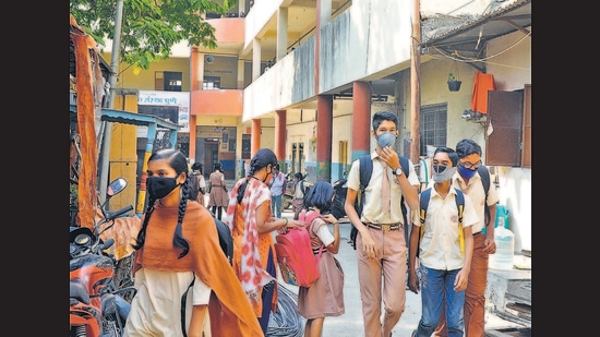 City schools have reopened and made masks mandatory for students in lieu with the Covid safety measures. (HT PHOTO) City schools have reopened and made masks mandatory for students in lieu with the Covid safety measures. (HT PHOTO)