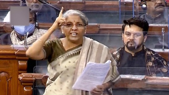 **EDS: VIDEO GRAB** New Delhi: Finance Minister Nirmala Sitharaman speaks in the Lok Sabha during ongoing Budget Session of Parliament, in New Delhi, Saturday, Feb. 13, 2021. (LSTV/PTI Photo)(PTI02_13_2021_000052A)(PTI) **EDS: VIDEO GRAB** New Delhi: Finance Minister Nirmala Sitharaman speaks in the Lok Sabha during ongoing Budget Session of Parliament, in New Delhi, Saturday, Feb. 13, 2021. (LSTV/PTI Photo)(PTI02_13_2021_000052A)(PTI)