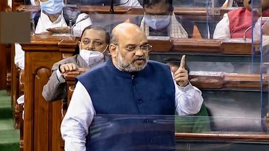 **EDS: VIDEO GRAB** New Delhi: Union Home Minister Amit Shah speaks in the Lok Sabha during ongoing Budget Session of Parliament, in New Delhi, Saturday, Feb. 13, 2021. (LSTV/PTI Photo) (PTI02_13_2021_000115B) (PTI)