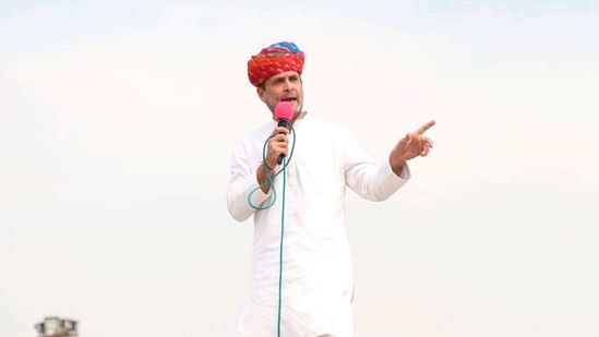 Ajmer: Congress leader Rahul Gandhi addresses farmers' tractor rally at Rupangadh near Ajmer, Rajasthan, Saturday, Feb. 13, 2021. (PTI Photo) (PTI02_13_2021_000182B)(PTI) Ajmer: Congress leader Rahul Gandhi addresses farmers' tractor rally at Rupangadh near Ajmer, Rajasthan, Saturday, Feb. 13, 2021. (PTI Photo) (PTI02_13_2021_000182B)(PTI)