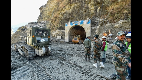 Rescue operations continue at Tapovan Tunnel, following the Sunday's glacier burst in Joshimath, Chamoli, Uttarakhand, February 10, 2021 (PTI)