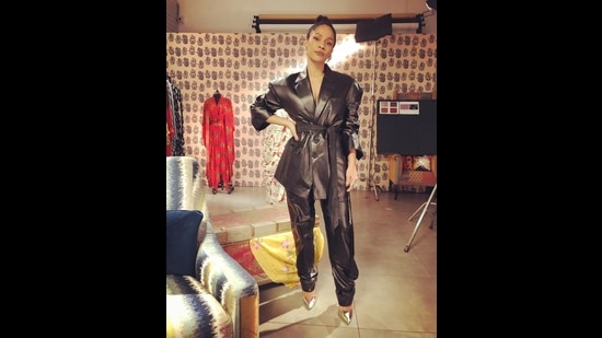 Designer Masaba Gupta in a faux leather ensemble (Photo: Instagram/MasabaGupta) Designer Masaba Gupta in a faux leather ensemble (Photo: Instagram/MasabaGupta)