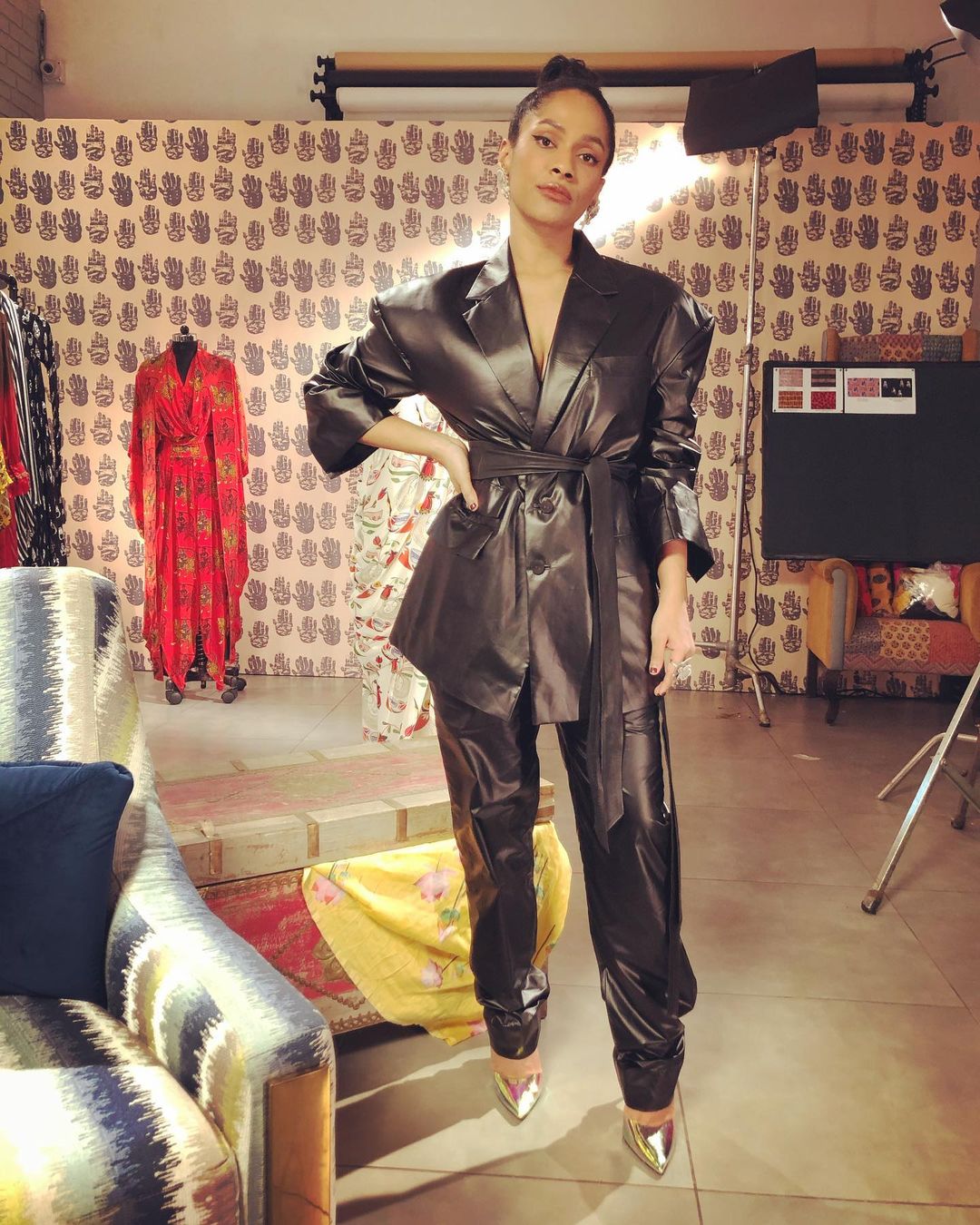Designer Masaba Gupta in a faux leather ensemble (Photo: Instagram/MasabaGupta) Designer Masaba Gupta in a faux leather ensemble (Photo: Instagram/MasabaGupta)