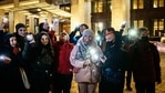 Young people turn on the flashlights of their mobile phones in support of jailed opposition politician Alexei Navalny near Red Square in Moscow.(AP) Young people turn on the flashlights of their mobile phones in support of jailed opposition politician Alexei Navalny near Red Square in Moscow.(AP)
