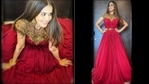 Genelia D’Souza’s red Anarkali gown is perfect for date night on Valentine’s Day(Instagram/geneliad) Genelia D’Souza’s red Anarkali gown is perfect for date night on Valentine’s Day(Instagram/geneliad)