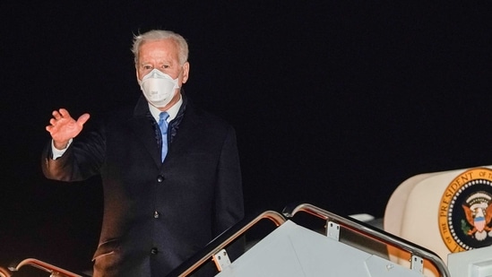 US President Joe Biden waves as he boards Air Force One to depart for Hagerstown, Maryland. (Reuters File Photo )